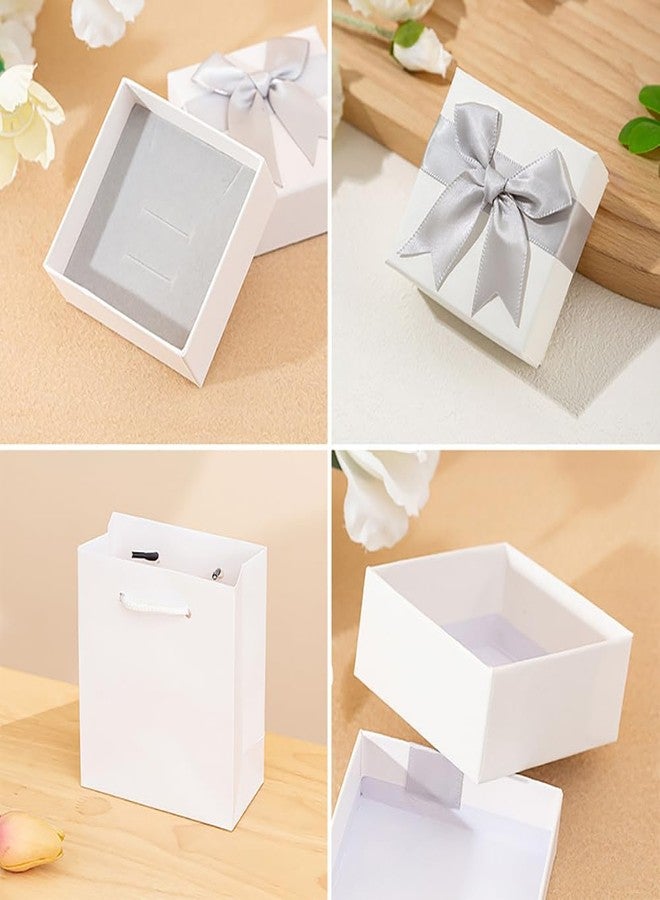 GSHLLO 4 Pcs 7x7x3.5 cm Jewellery Gift Boxes Small Bracelet Gift Boxes Cardboard Earring Ring Boxes Necklace Packaging Boxes with Bowknot Lid Grey - Image 5